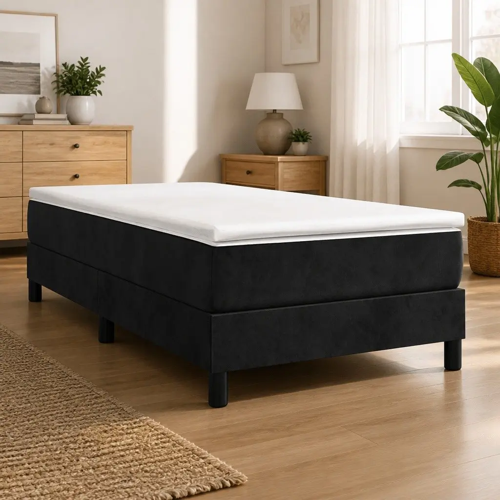 Box Spring Bed Pocket Spring Mattress King Single 106x203cm Black Velvet