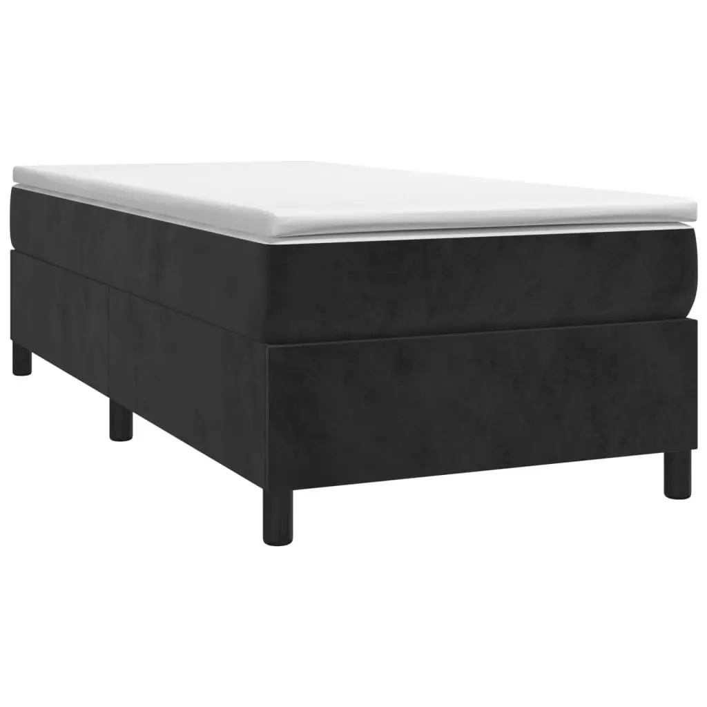 King Single Box Spring Bed Black Velvet with Pocket Spring Mattress 106x203 cm