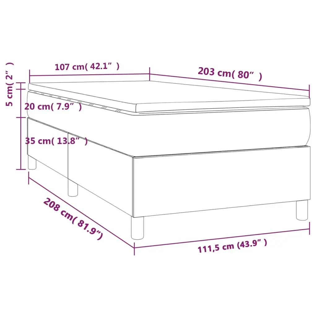 King Single Box Spring Bed Black Velvet with Pocket Spring Mattress 106x203 cm