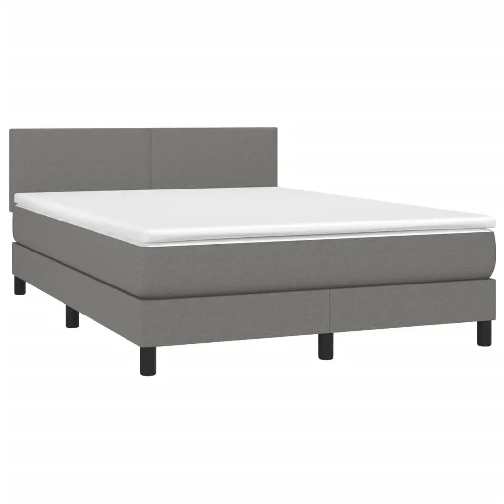Box Spring Bed Queen Size with Pocket Spring Mattress Grey Fabric Headboard