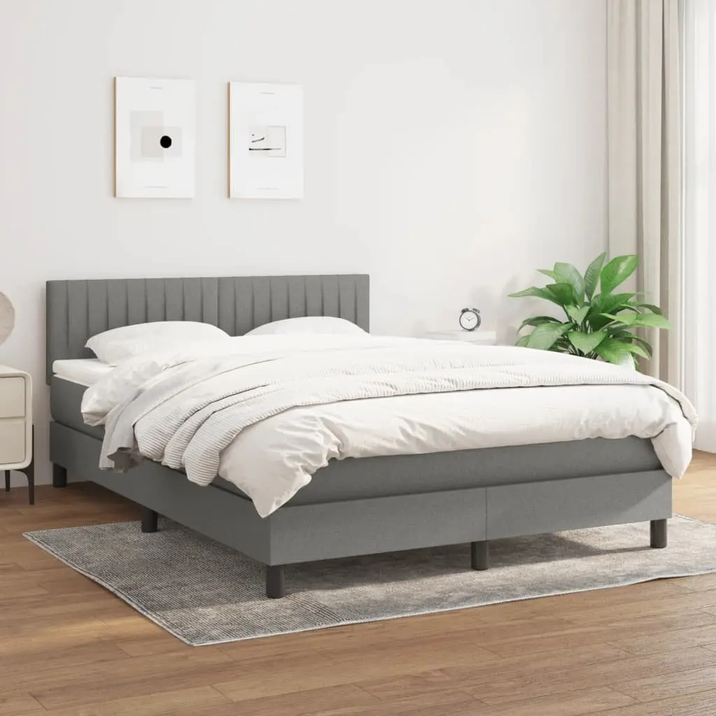 Queen Size Box Spring Bed with Pocket Spring Mattress Adjustable Headboard Dark Grey