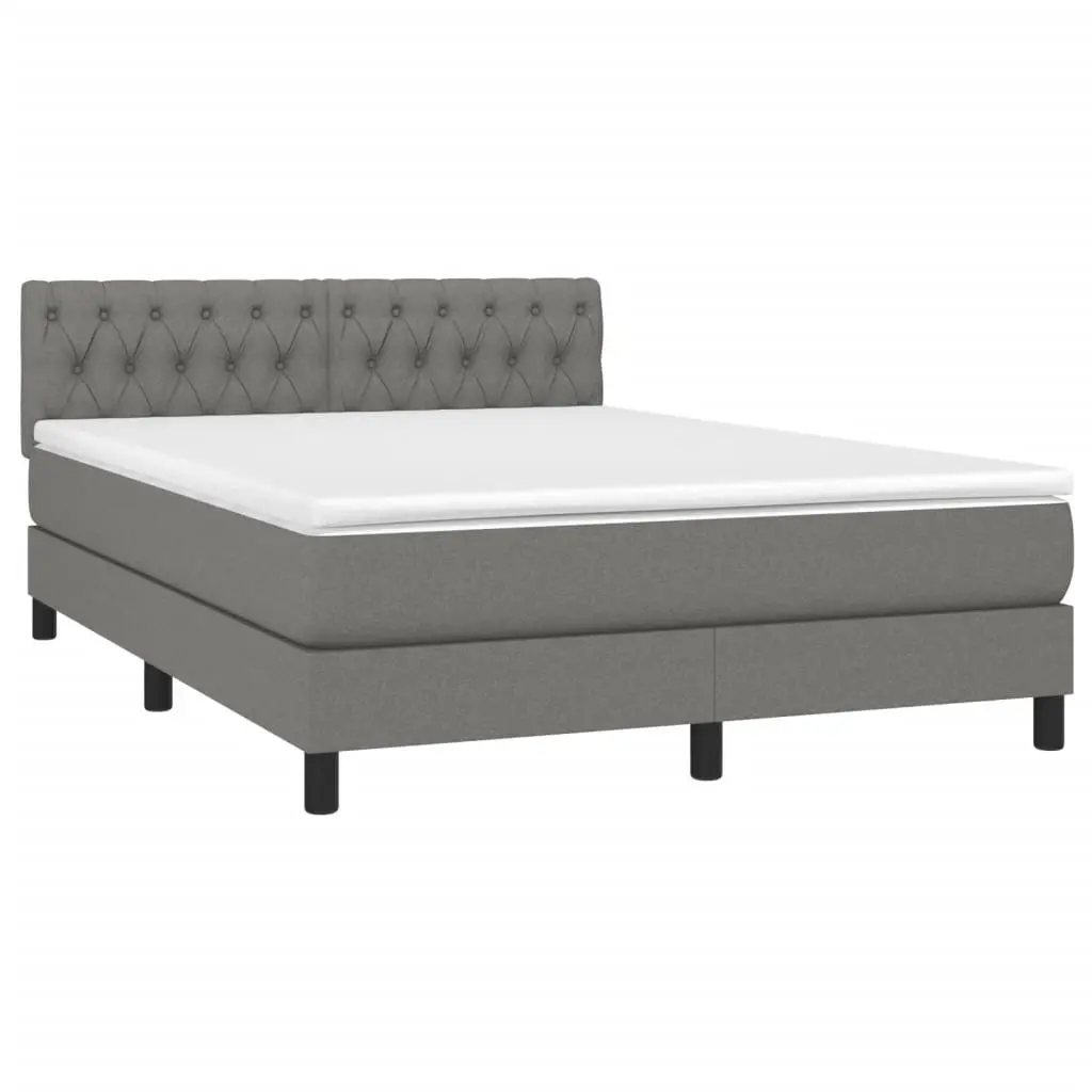 Queen Size Box Spring Bed with Mattress Grey Fabric Adjustable Headboard