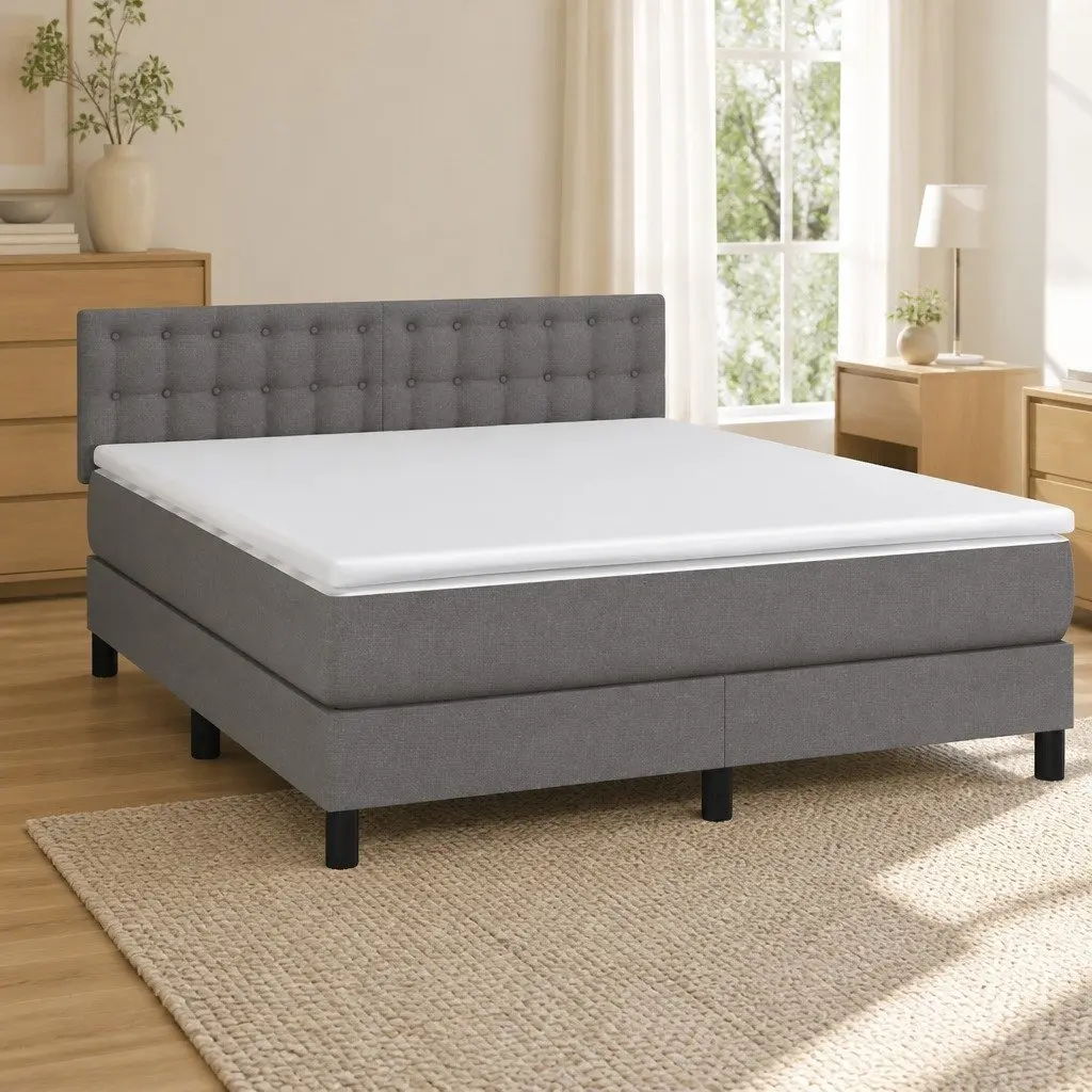 Queen Size Box Spring Bed with Adjustable Headboard in Grey