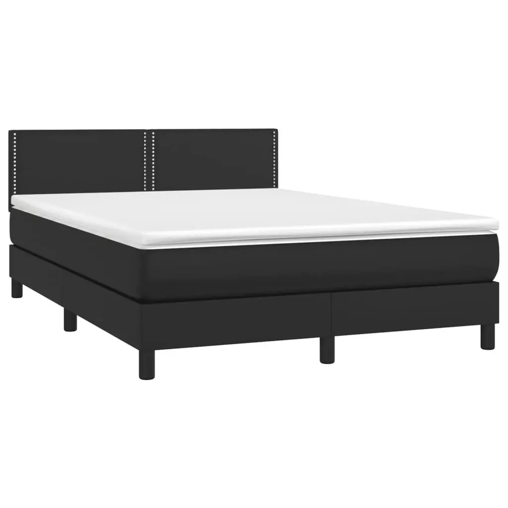 Box Spring Bed Queen Size with Pocket Spring Mattress Black Faux Leather