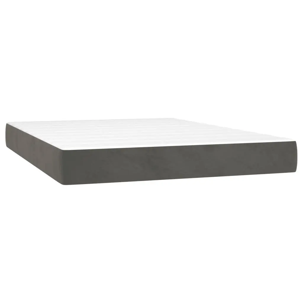 Queen Size Box Spring Bed with Pocket Spring Mattress Grey Velvet Headboard