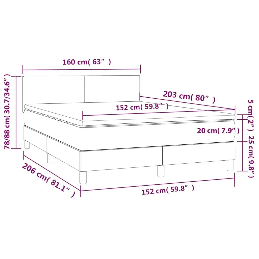 Pocket Spring Mattress Box Spring Bed Black Velvet Adjustable Headboard Queen Size 153x203cm
