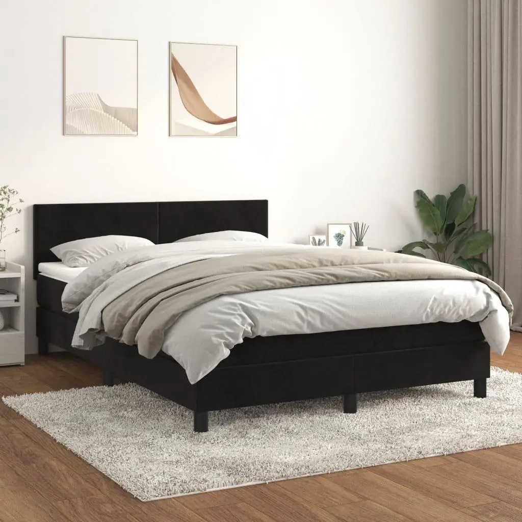 Pocket Spring Mattress Box Spring Bed Black Velvet Adjustable Headboard Queen Size 153x203cm
