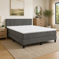 Comfortable and Reliable Queen Size Box Spring Bed in Dark Grey Velvet
