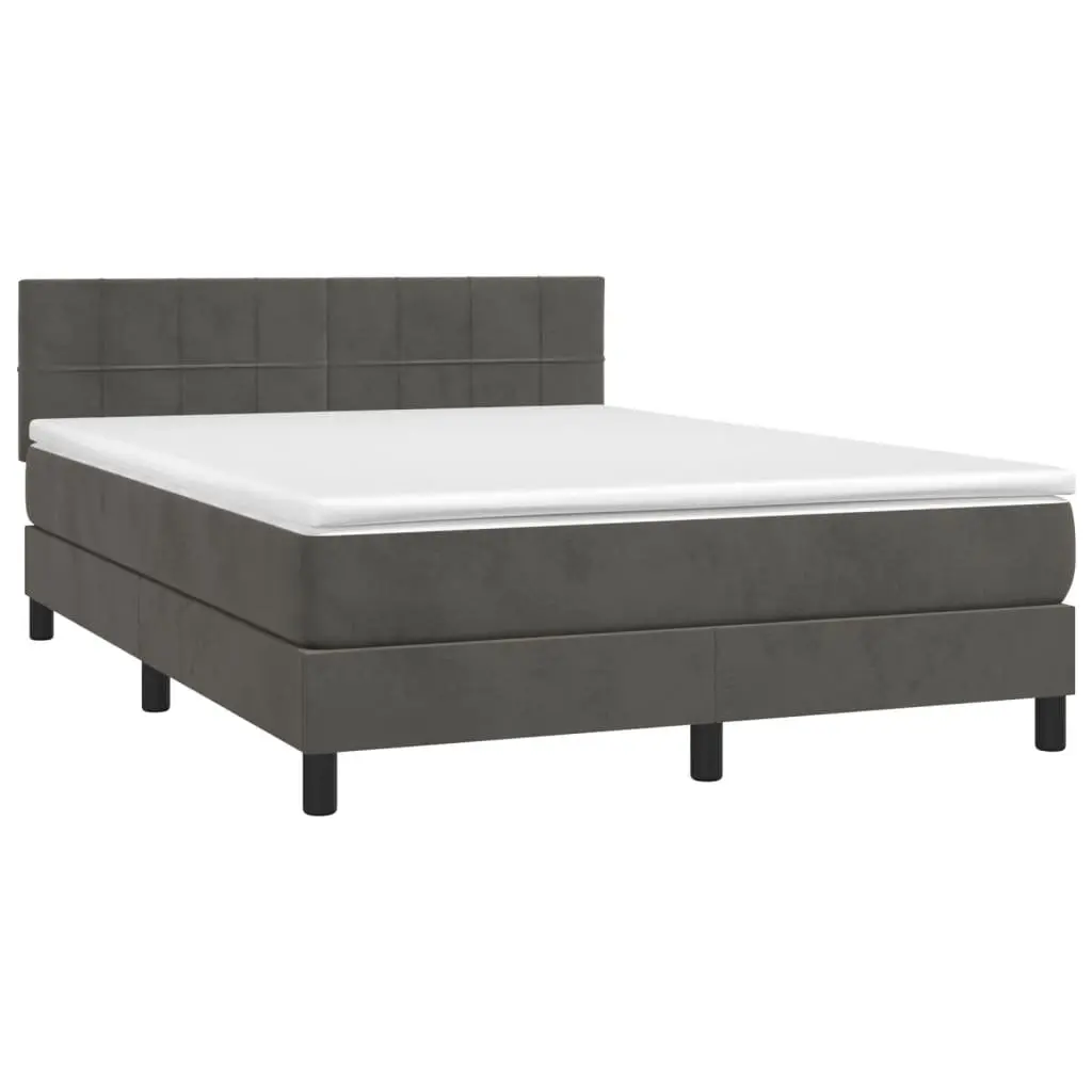 Queen Size Box Spring Bed in Dark Grey Velvet