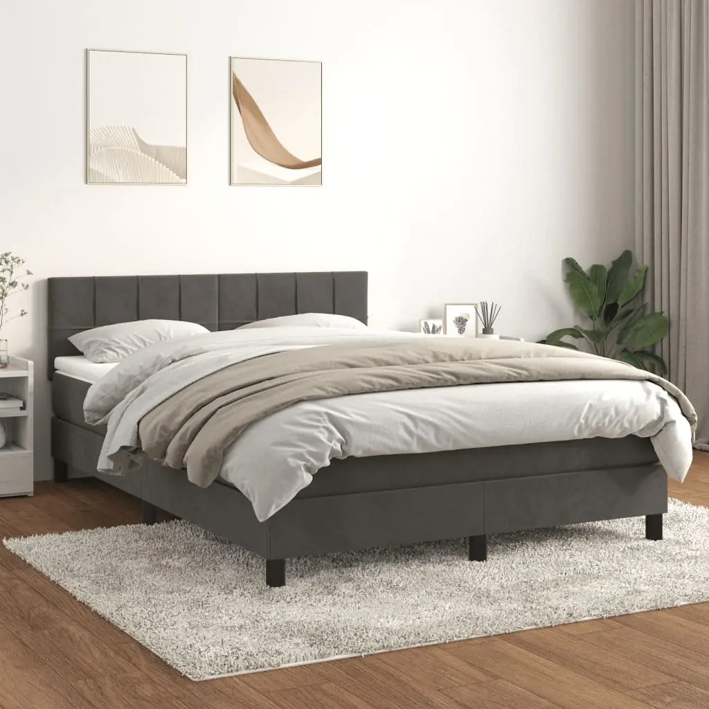 Queen Size Box Spring Bed in Dark Grey Velvet
