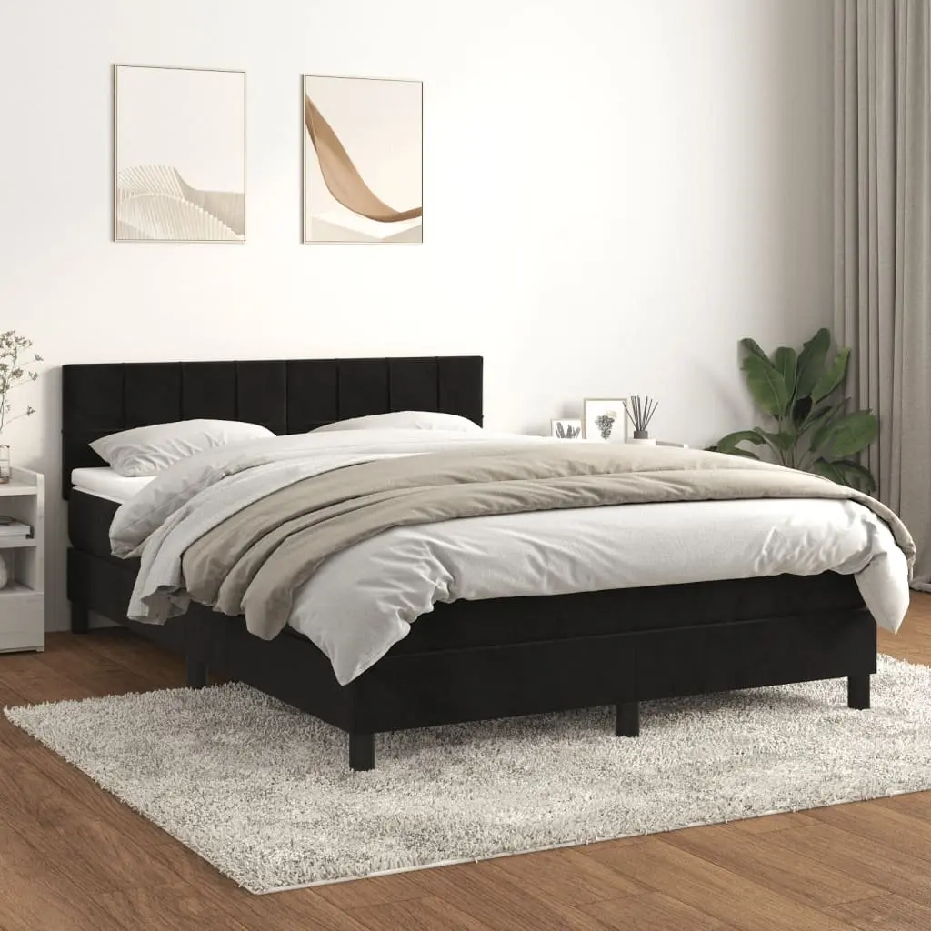 Black Velvet Box Spring Bed with Integrated Pocket Spring Mattress Queen Size 153x203cm