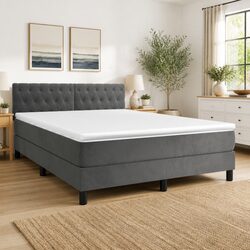 Queen Size Box Spring Bed with Pocket Spring Mattress Adjustable Headboard Grey