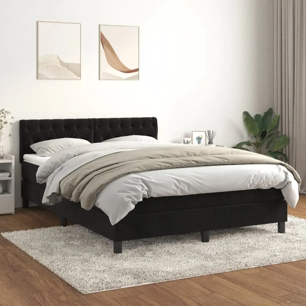 Box Spring Bed Pocket Mattress Queen Size Black Velvet Adjustable Headboard