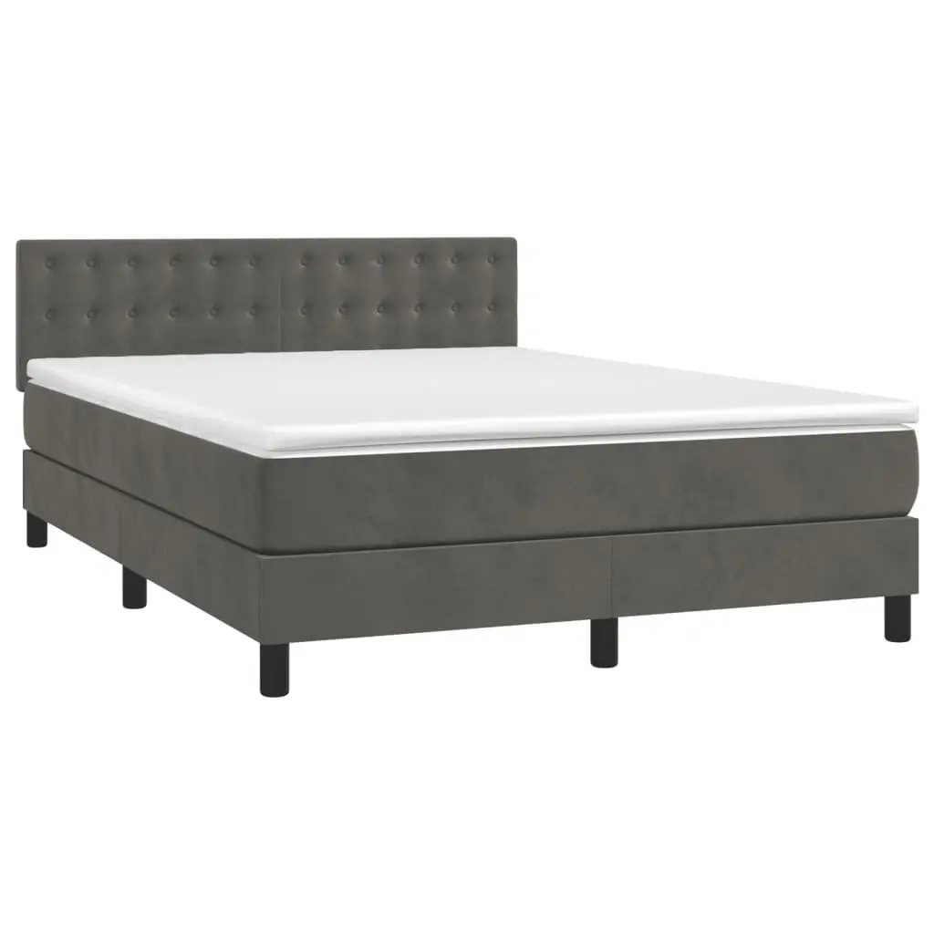 Grey Velvet Box Spring Bed 153x203cm