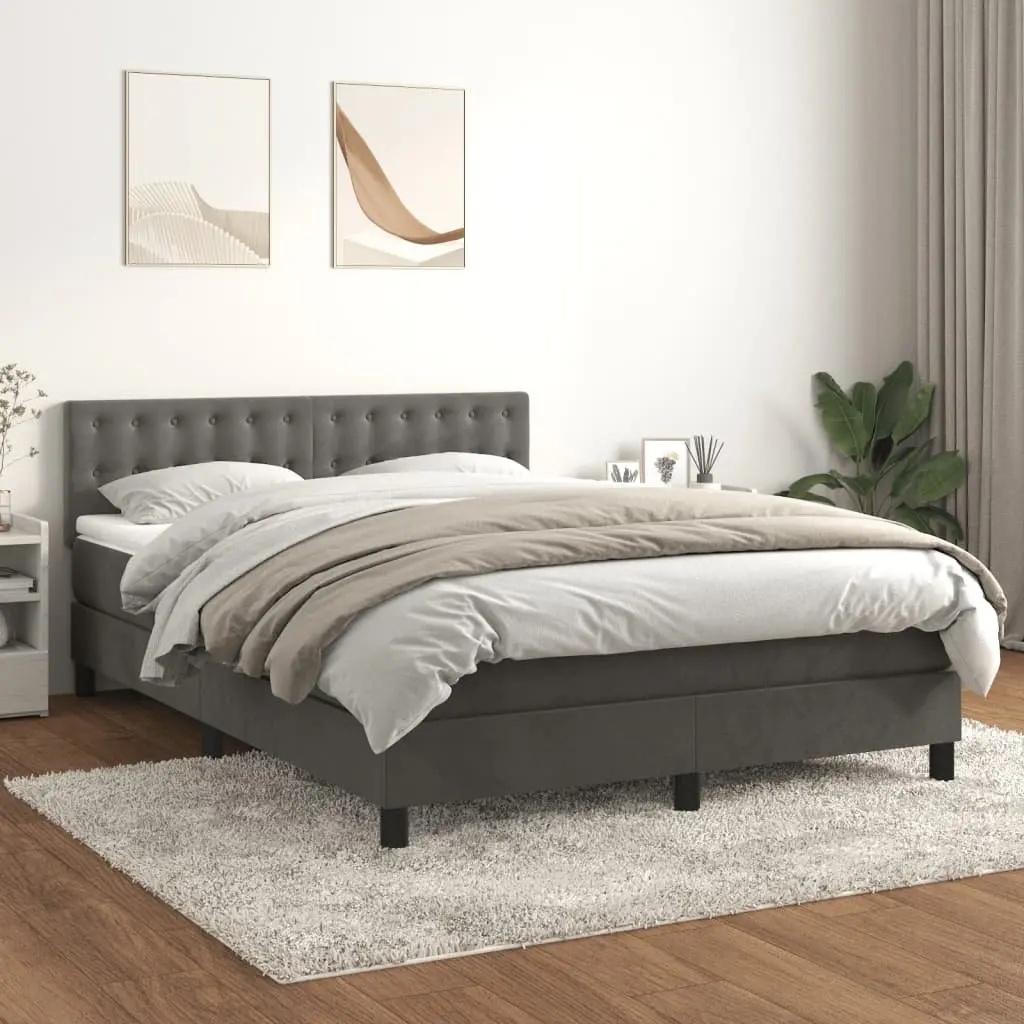 Grey Velvet Box Spring Bed 153x203cm