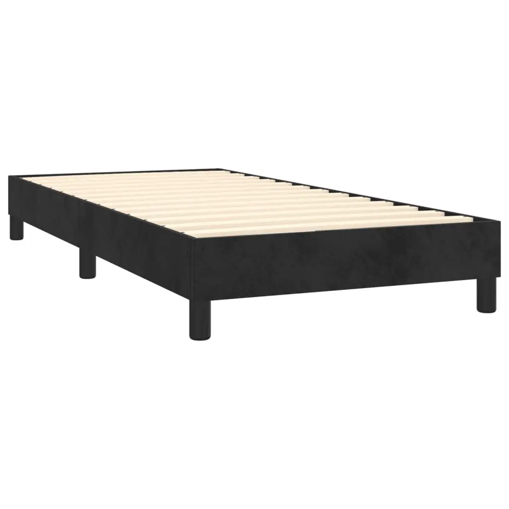 King Single Velvet Box Spring Bed with Pocket Spring Mattress 106x203cm Black