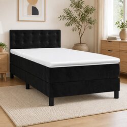 Box Spring Bed with Pocket Spring Mattress King Single 106x203cm Black Velvet