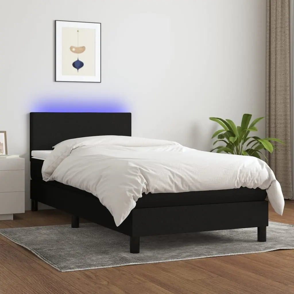 King Single Box Spring Bed with Pocket Spring Mattress Adjustable Headboard Black