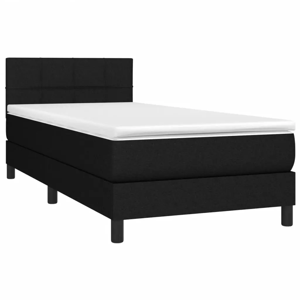 King Single Box Spring Bed with Pocket Sprung Mattress LED Headboard Black