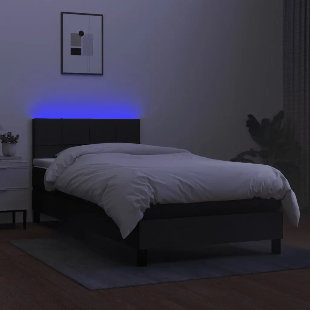 King Single Box Spring Bed with Pocket Sprung Mattress LED Headboard Black