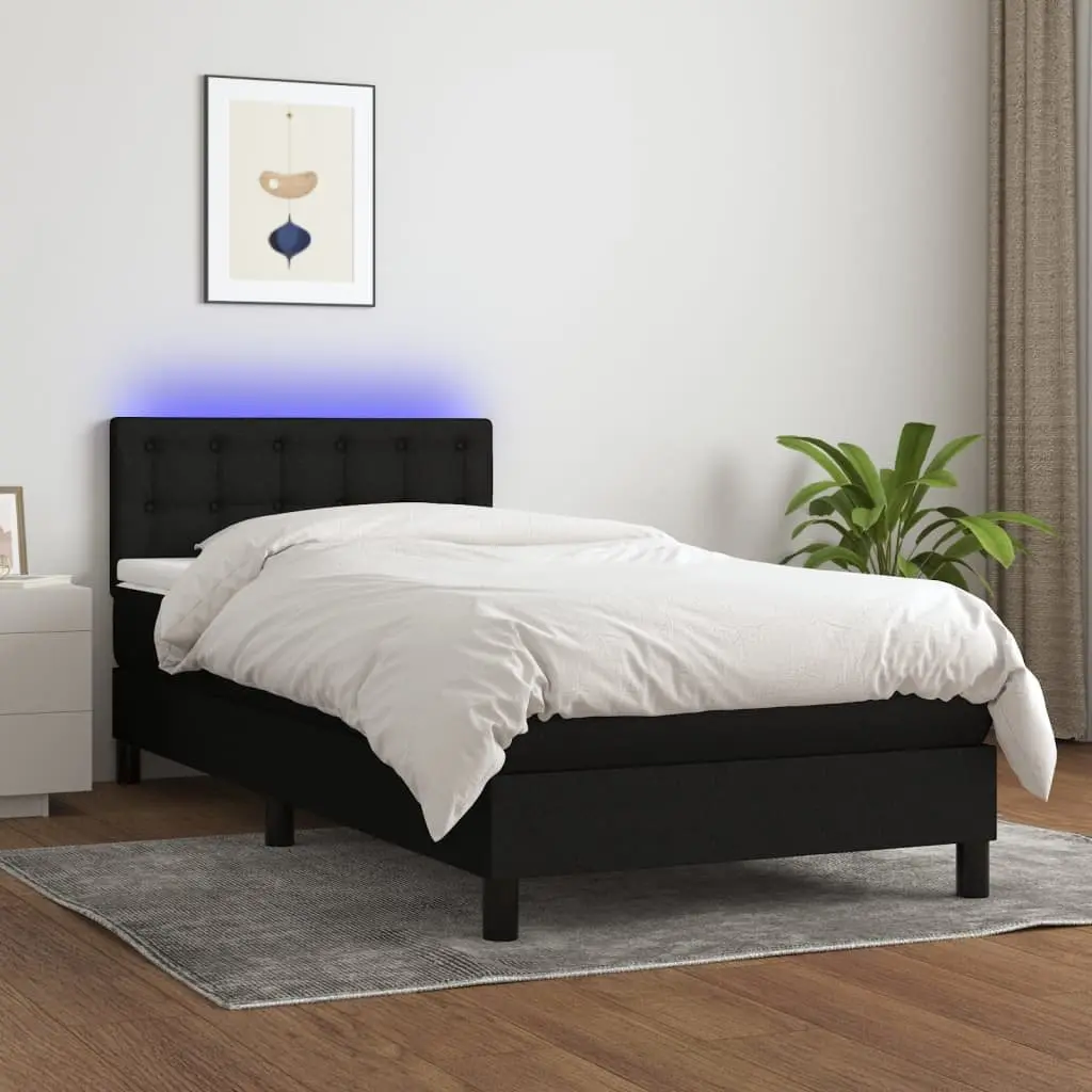 Box Spring Bed King Single Pocket Spring Mattress Adjustable Fabric Headboard Black