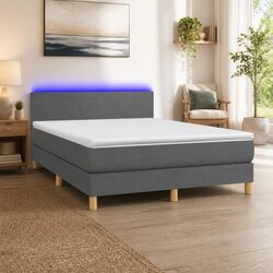 Queen Size Box Spring Bed with Pocket Spring Mattress LED Headboard Dark Grey