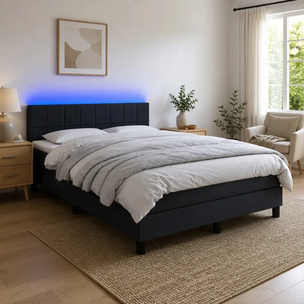 Queen Box Spring Bed with LED Lighting