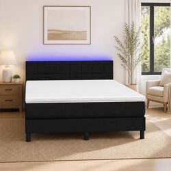 Queen Box Spring Bed with Pocket Spring Mattress LED Headboard Black 152x203cm
