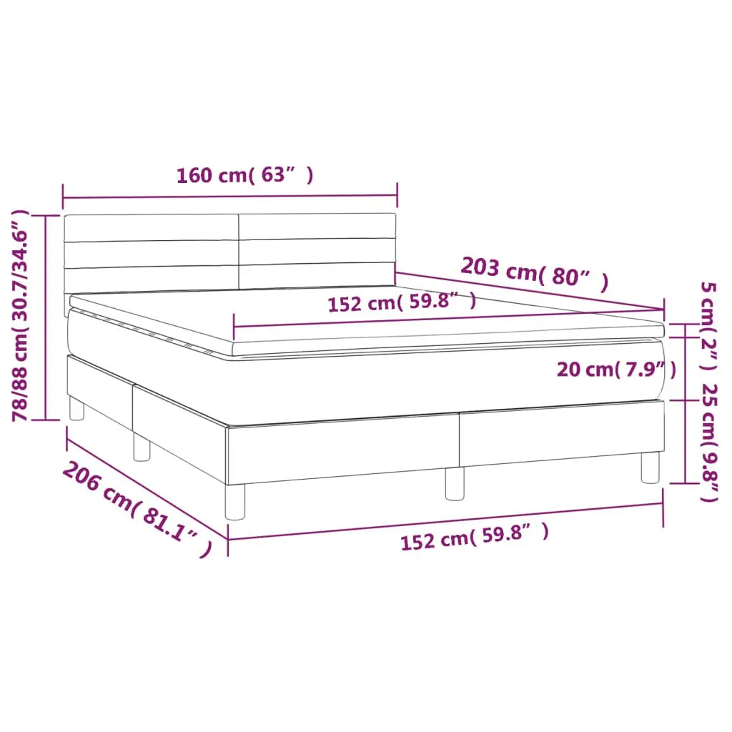 Queen Size Box Spring Bed with Pocket Spring Mattress LED Headboard Grey Fabric
