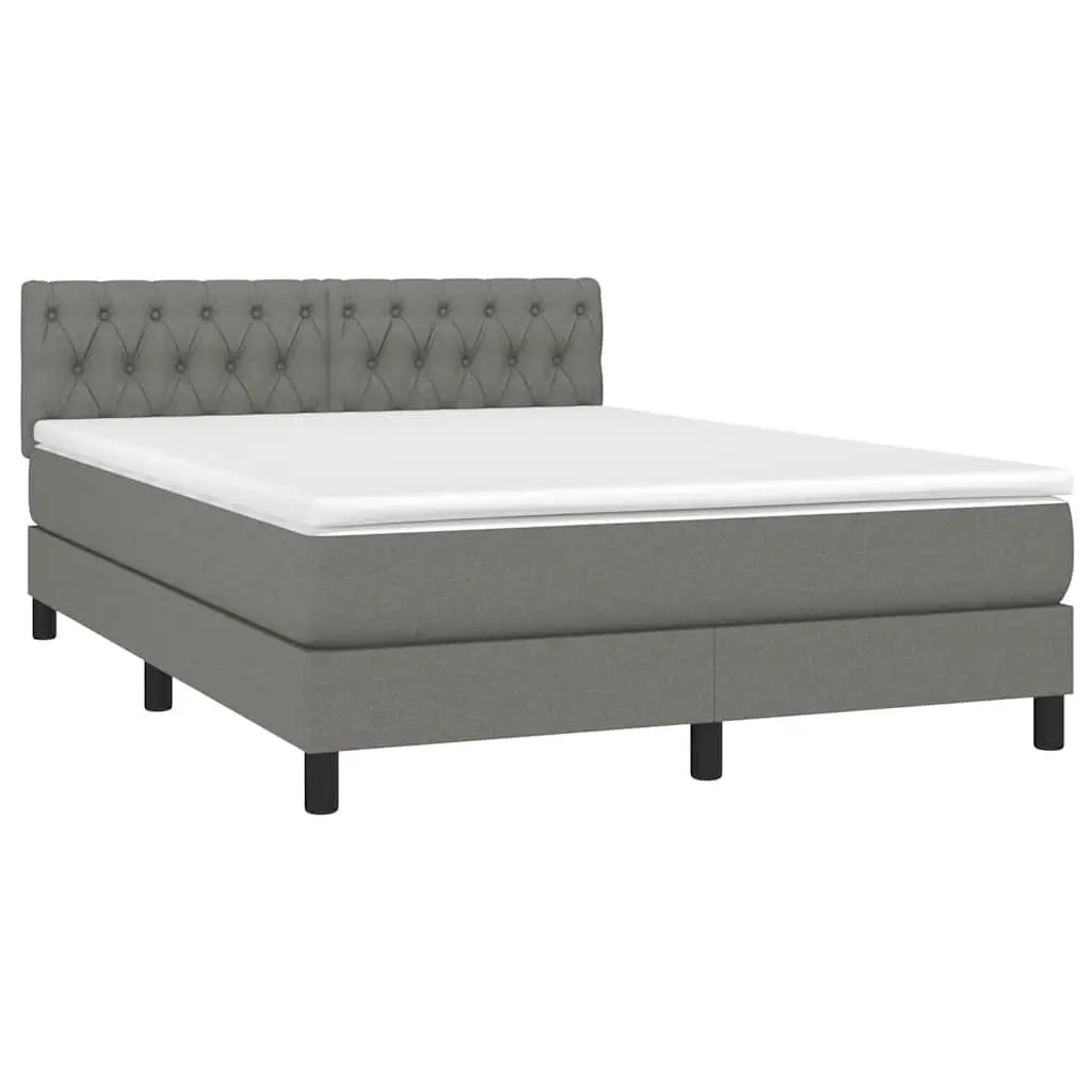 Queen Size Box Spring Bed Pocket Spring Mattress LED Headboard Grey Fabric