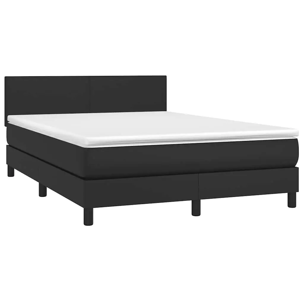 Box Spring Bed Queen Size Pocket Mattress LED Headboard Black Faux Leather