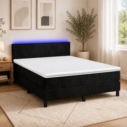 Comfortable Queen Size Bed with Black Velvet Finish