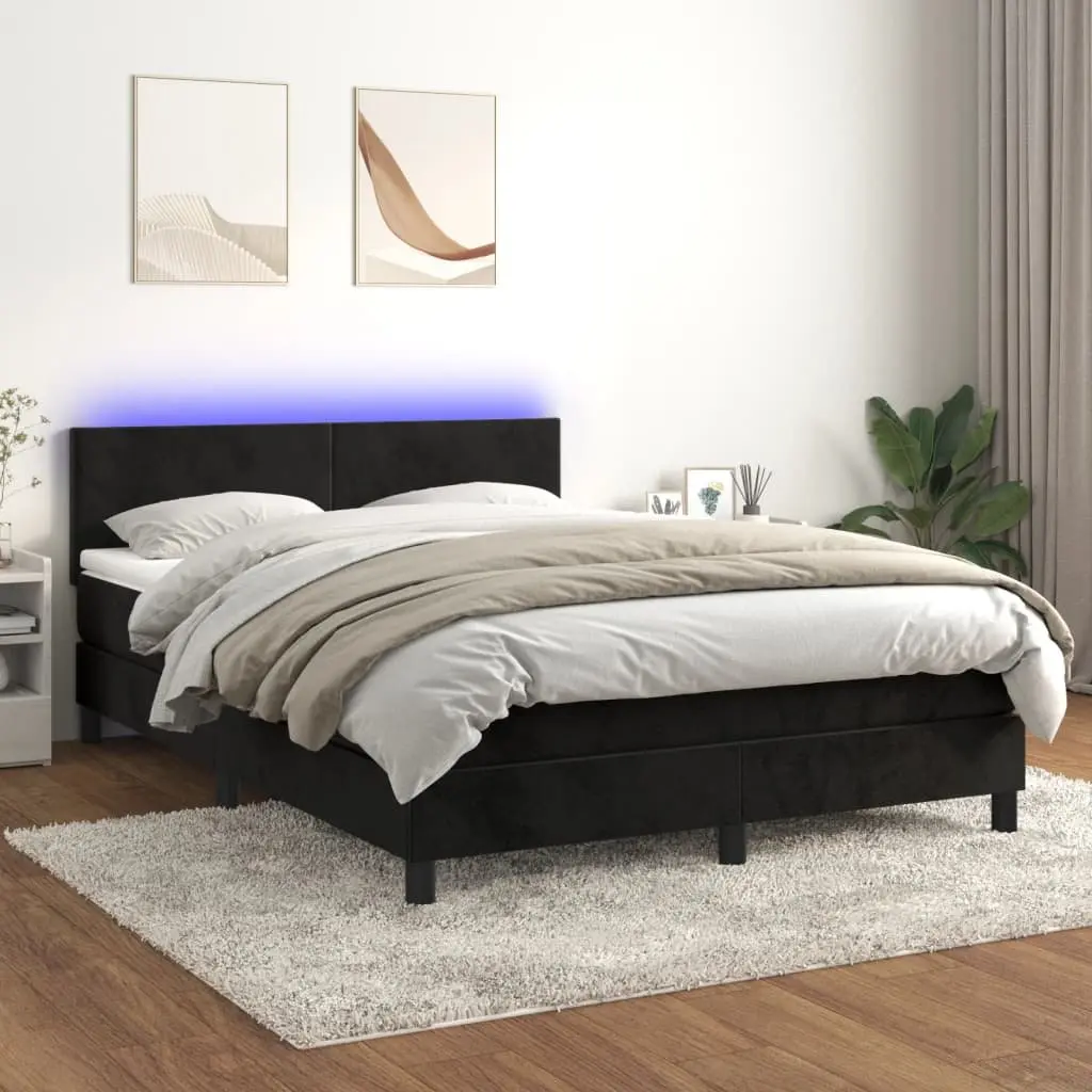 Pocket Spring Bed with Adjustable Headboard LED Lighting Queen Size Black Velvet