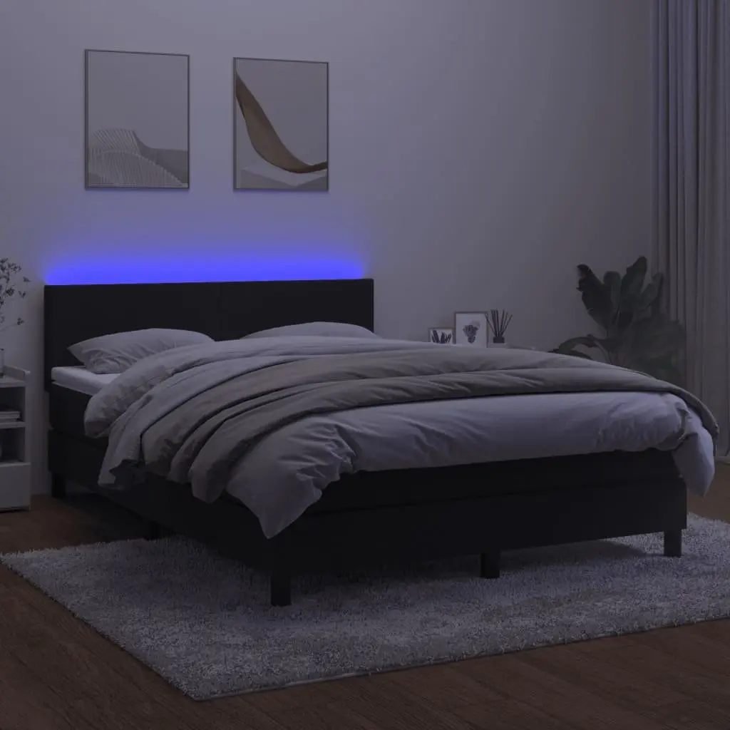 Pocket Spring Bed with Adjustable Headboard LED Lighting Queen Size Black Velvet