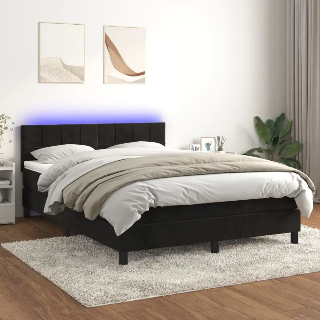 Queen Box Spring Bed Pocket Spring Mattress Adjustable Velvet Headboard Black