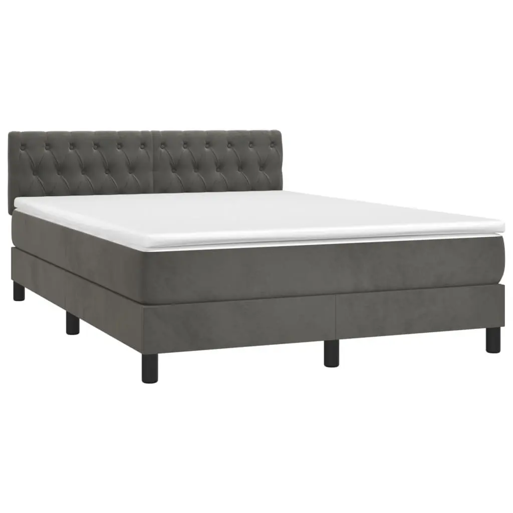 Queen Size Box Spring Bed with Pocket Spring Mattress LED Headboard Dark Grey