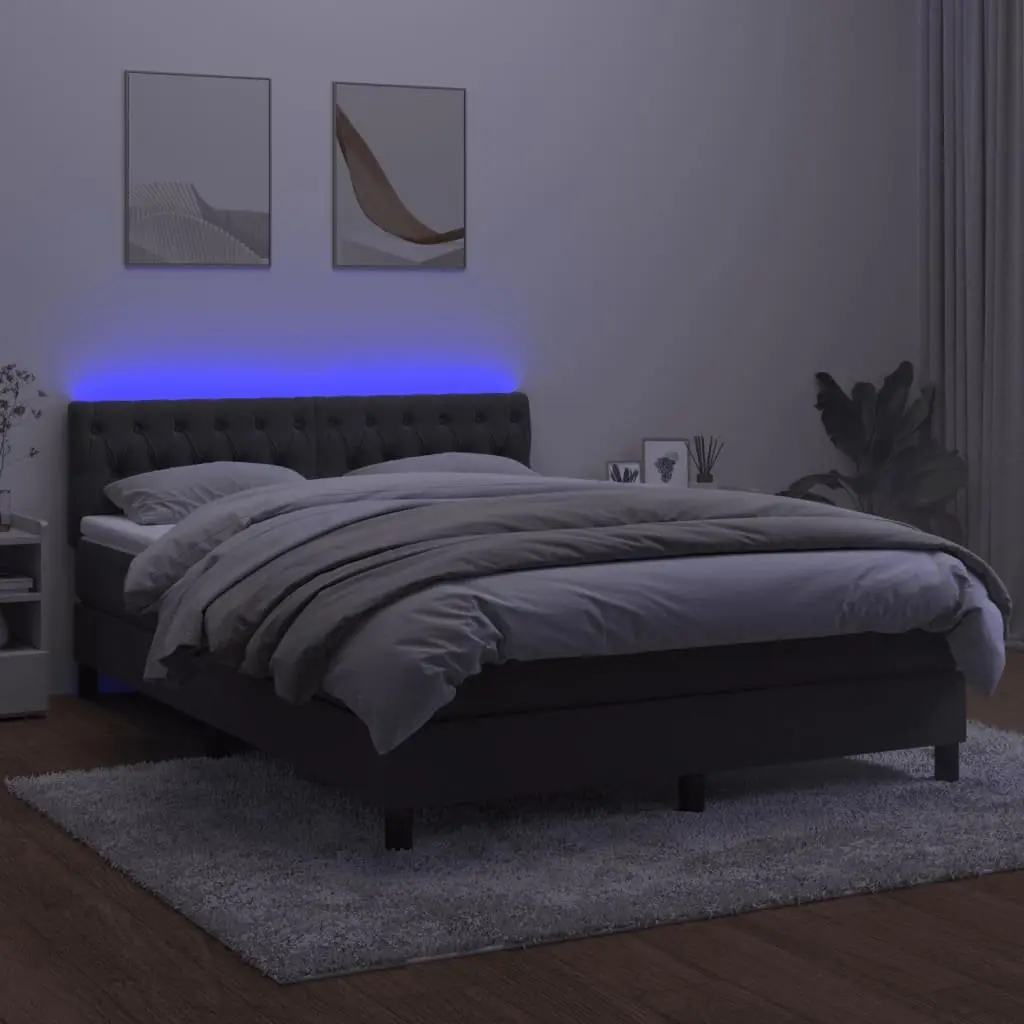 Queen Size Box Spring Bed with Pocket Spring Mattress LED Headboard Dark Grey