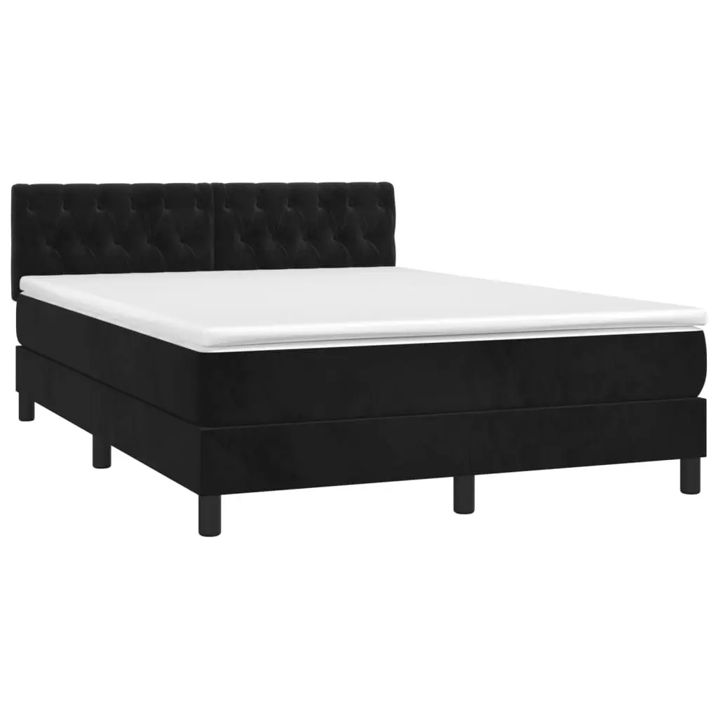 Queen Box Spring Bed with Pocket Mattress LED Headboard Black Velvet 152x203cm