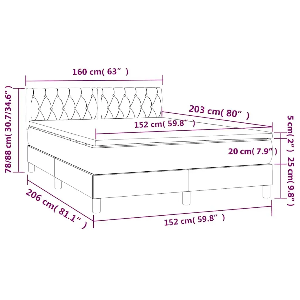 Queen Box Spring Bed with Pocket Mattress LED Headboard Black Velvet 152x203cm