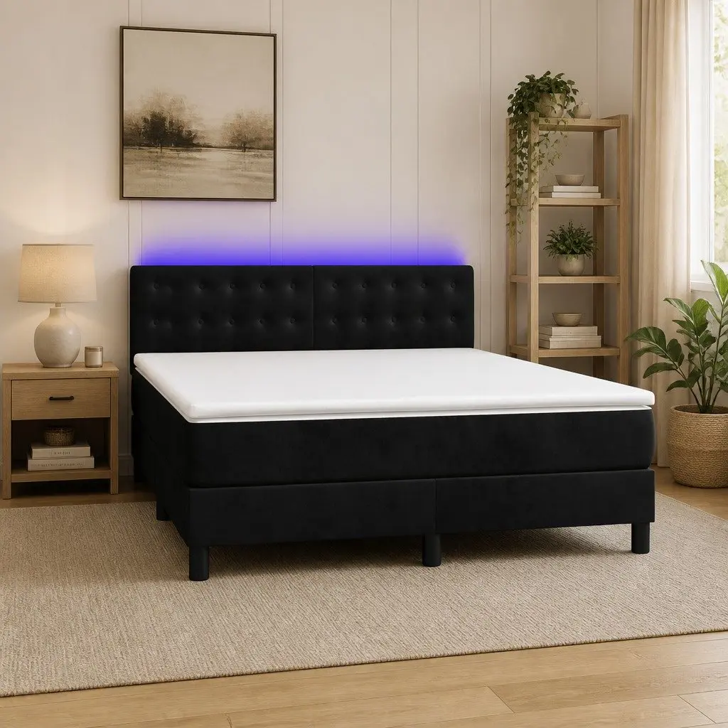 Queen Box Spring Bed with LED Lights