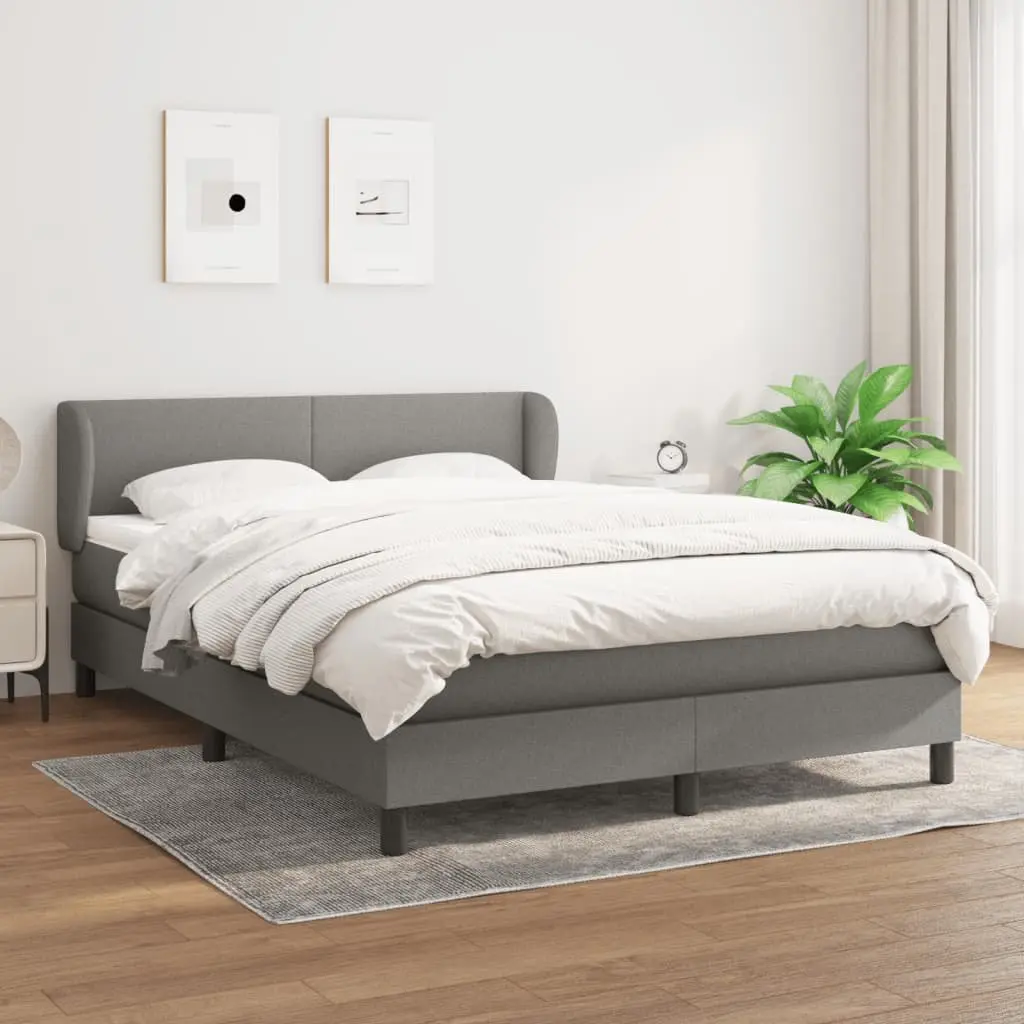 Queen Size Box Spring Bed with Pocket Spring Mattress Adjustable Headboard Grey Fabric