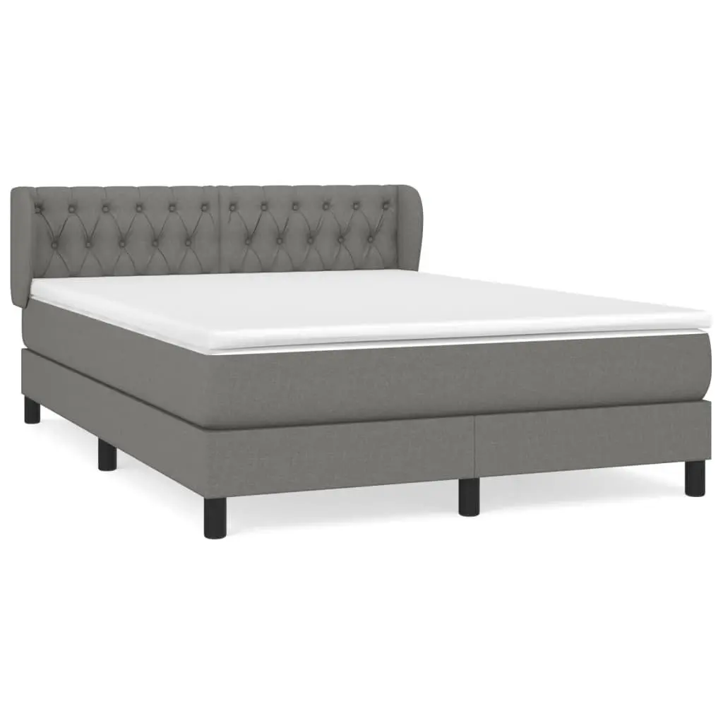 Queen Size Box Spring Bed Grey Fabric Adjustable Headboard 153x203cm