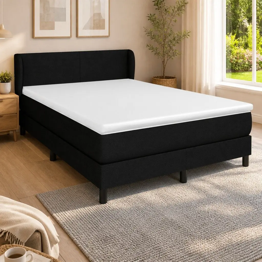 Box Spring Bed with Pocket Spring Mattress Queen Size Adjustable Headboard Black