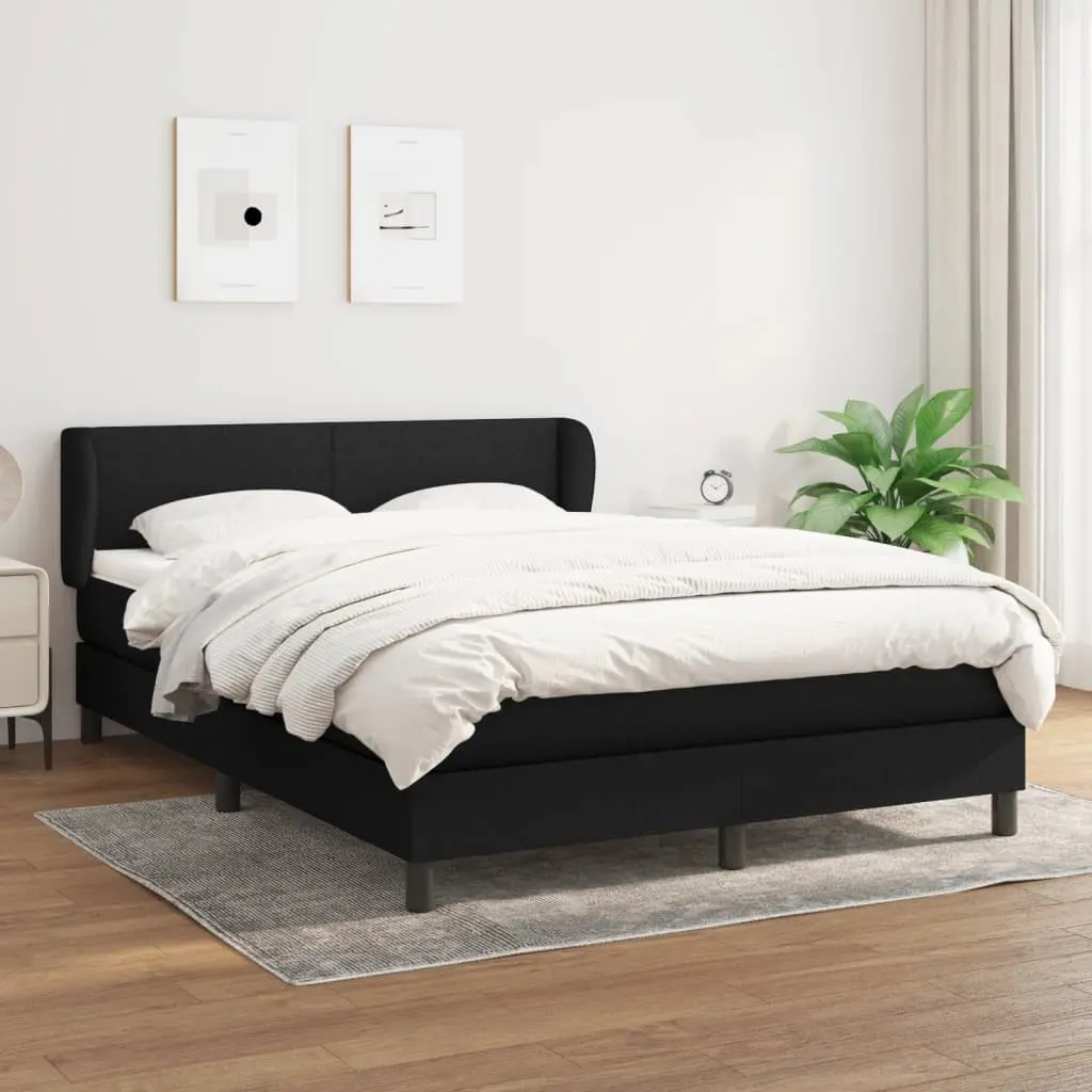 Box Spring Bed with Pocket Spring Mattress Queen Size Adjustable Headboard Black