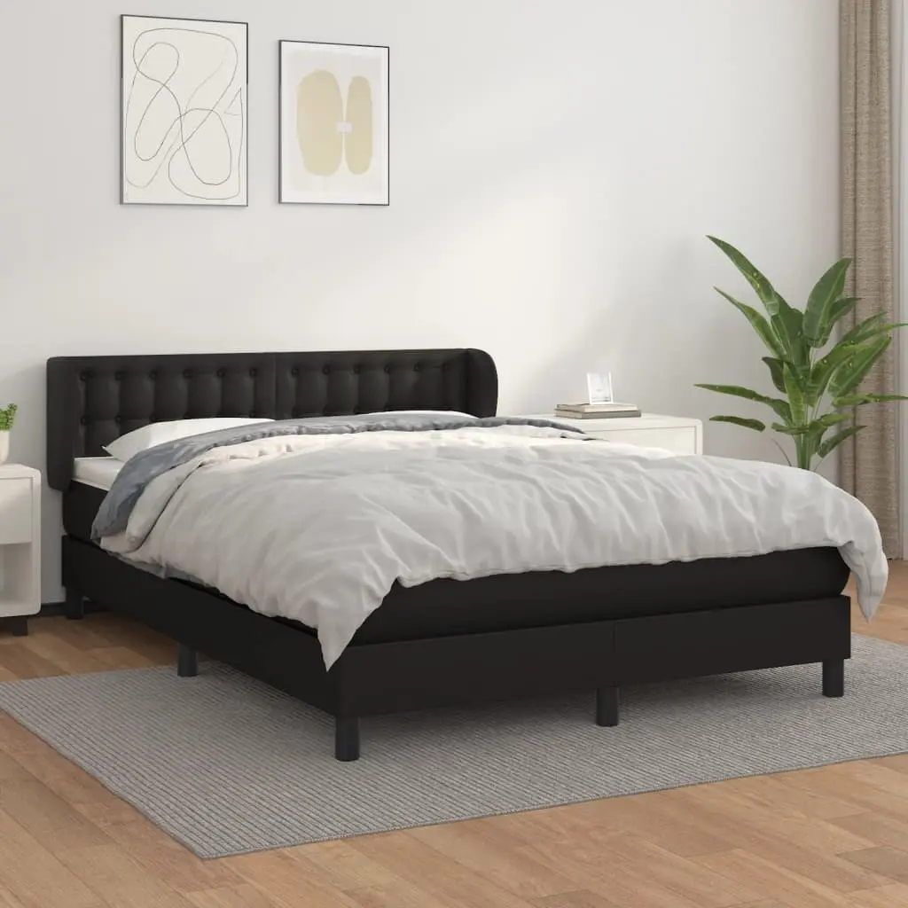Queen Bed Frame with Pocket Spring Mattress Adjustable Headboard Black Faux Leather