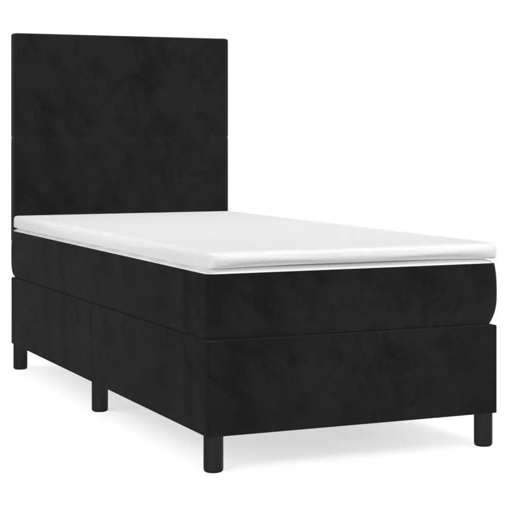 King Single Pocket Spring Mattress Box Spring Bed Black Velvet 106x203cm