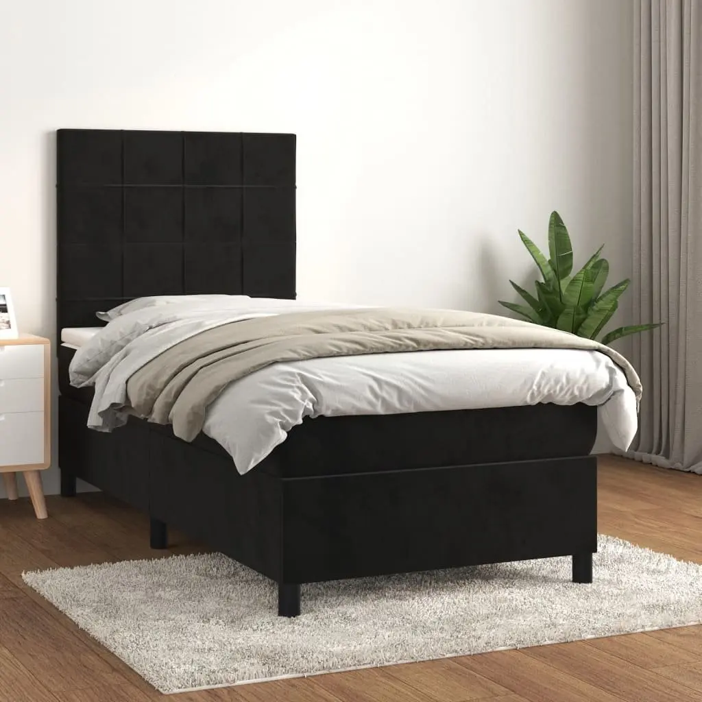Pocket Spring Mattress Box Spring Bed Black Velvet 106x203cm King Single