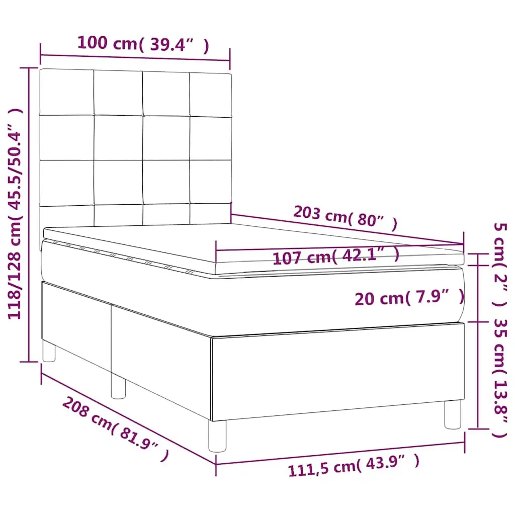 Pocket Spring Mattress Box Spring Bed Black Velvet 106x203cm King Single