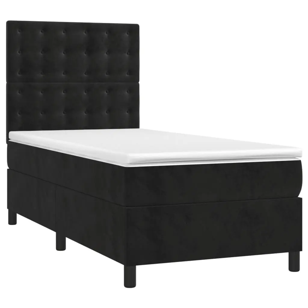 Box Spring Bed King Single Velvet Upholstered Frame Pocket Spring Mattress Black