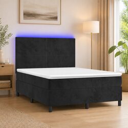 Box Spring Bed with Pocket Spring Mattress LED Headboard Double Black Velvet